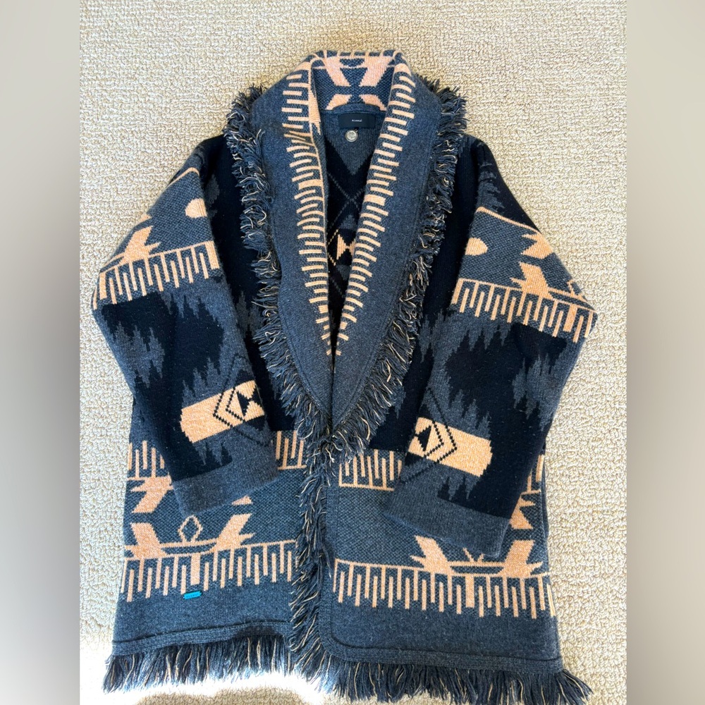 Black gray and tan alanui fringe coat/sweater in like new condition